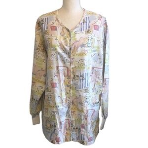 MEDLINE Jacket Women's Size Large Angel Stat Bunnies & Bears Snap Front Warm-up